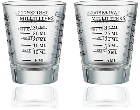 2 Stück Messbecher, Cocktail Messbecher, Messbecher Glas, 30ml Espresso Schnapsgläser Cocktail Shot Glas, Für Cocktail,Tequila,Wodka,Kaffee,Milch