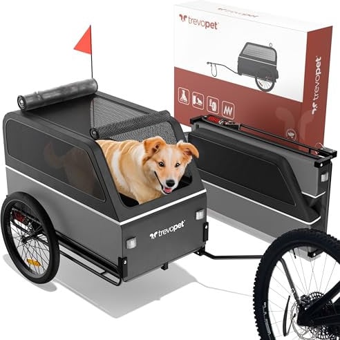 Trevopet® Hundeanhänger für Fahrrad XL – Faltbarer Hundefahrradanhänger mit Rampe, Federung & Kupplung – Fahrradanhänger Hunde bis 45kg – Wasserdicht – Kompatibel mit E-Bikes – Grau