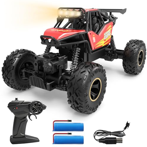 DEERC Ferngesteuertes Auto 1:14 Maßstab, 4WD Rock Crawler Offroad RC Truck mit LED-Lichtern & 2 Akkus, Geländewagen RC Auto für Jungen 8-12 Jahre