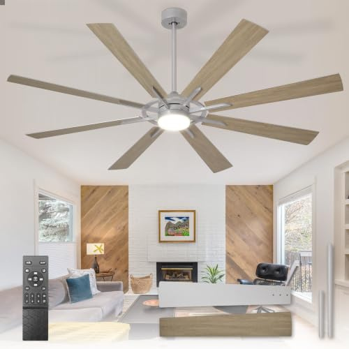 Depuley Ventiladores de techo grandes con luz: Ventilador de techo moderno de 72 pulgadas y 8 aspas para exteriores con control mediante aplicación - Ventilador grande de madera con luz regulable