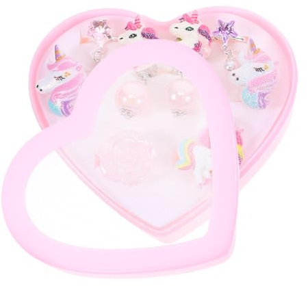 KONTONTY 1 Schachtel Ohrclips Einhorn Motiv Clip Ohrringe für Mädchen Süßes Cartoon Design Einfach Anzulegen Farbenfrohes Herz Geschenkbox für Party und Alltag Bequem und Sicher