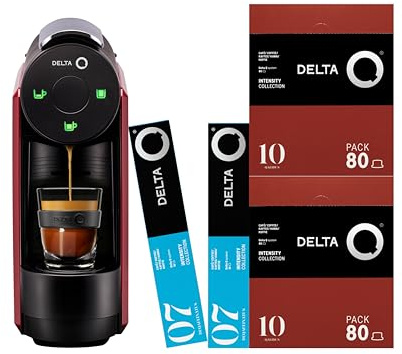Delta Q Máquina de cápsulas MiniQool Rojo, 19 Bares de Presión, Depósito 0,6 L, Incluido 2 x 80 Cápsulas Intensidad 10 y 2 x 10 Cápsulas Descafeinadas