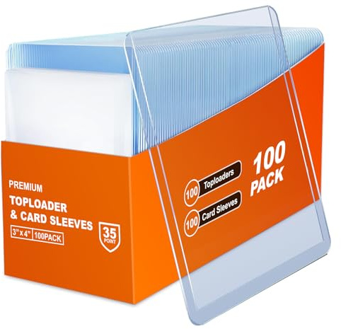 Top loaders 200 Piece, 3 x 4Clear Rigid Card Cases for Collectibles, （100 Hard Toploaders + 100 Clear Sleeves） for Trading Card Games (MTG), Sports Cards
