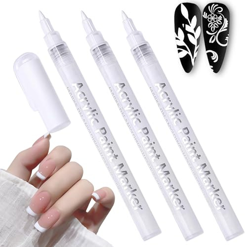 1PCS Fast Drying Fine Tip Nail Art Pens - White Nail Polish French Tip for DIY Decoration, Fine Point Manicure Pens, Quick Dry Formula for Dot & Line, Manicure Stamping Tools (White)