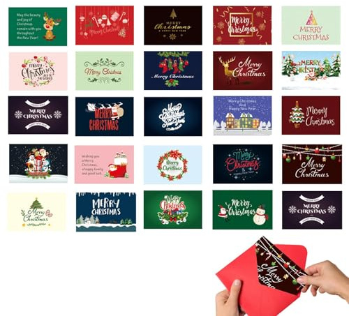 Weihnachtsgeschenkkarten Set - 24 Stück Hochwertige Weihnachtsgrußkarten