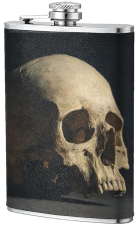 Fatalistic - Petaca de bolsillo con diseño de calavera de 8 onzas, banderas de acero inoxidable para papá, padrino de boda, viajes, camping