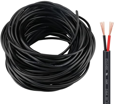 ZoZoMaiy 30 Meter 2 Adrig Kabel, 24AWG 2x0.2mm² Elektrischer Kabel 2 Adriges Schwarz, Verzinntes Kupfer PVC Flexible Kabel, für Haushaltsgeräte mit Niedrigstrom, Außendurchmesser 3 mm