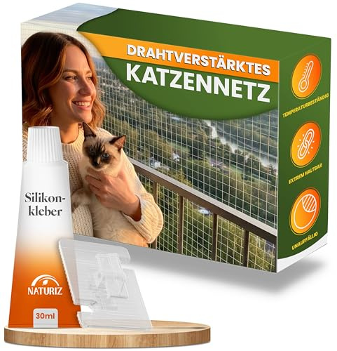 Naturiz Rete per gatti per balcone senza foratura, 3 x 4 m, rinforzata con filo trasparente/bianco, griglia per gatti con gancio adesivo – Rete di protezione per gatti per balcone e finestre, rete da