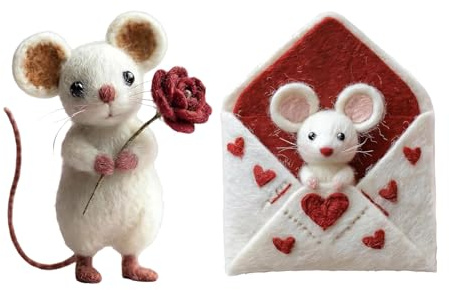 Generisch Valentine Filz Maus, Handgefertigte Maus Kuscheltier, Filzmaus-Tier-Sammlungspuppe, Valentinstag-Nadelfilz-Mäuse-Figur, Mini Nadel Filz Deko, Valentine Fasching Filzmaus (D)