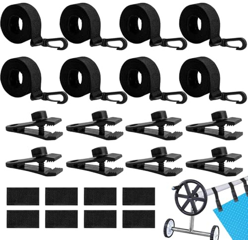 PLLYPE Pool Aufroller Aufrollvorrichtung, 8er Set Befestigungsbänder und Klammern, Haltebänder für Poolfolie Solarfolie, Befestigungsbänder für Fahrbares Aufrollsystem für Pool-Planen, Abdeckungen