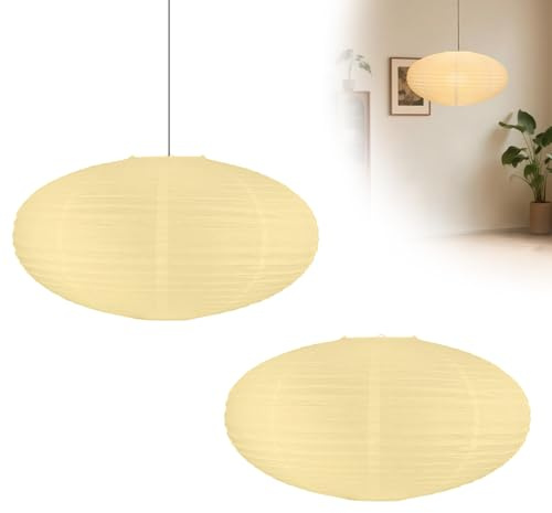 2 Stück Lampenschirm Papier, Weiß Ovale Chinesische Lampshade, Faltbar Papierlampe, Weicht Das Licht & Warmes Ambiente, Lampenschirm Hängelampe für Schlafzimmer, Ess- und Wohnzimmer
