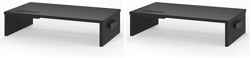 BONTEC Elevador Monitor de Madera para Monitor, Soporte para Monitor Escritorio de 1 Nivel con Gestión de Cables para Ordenador, Portátil, IMac, PC, Negro (W420 x D235 x H104mm) (Paquete de 2)