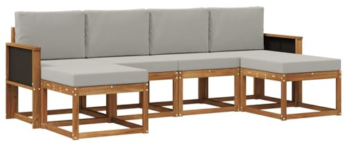 vidaXL Outdoor-Sofagarnitur 6 pcs Natürlich und Hellgrau Polyester, Modernes, wetterfestes Sofa-Set für draußen, stylische Gartenmöbel, minimalistische Lounge für Coole Entspannung im Garten