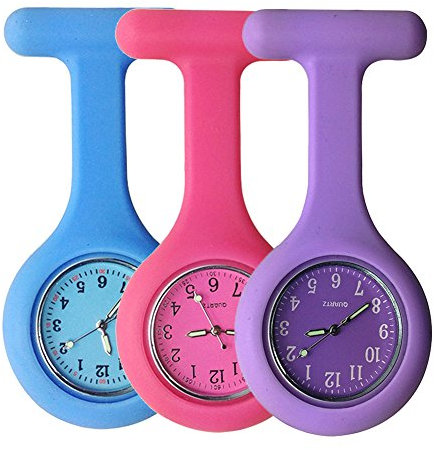 SibyTech Krankenschwester Ansteckuhr fob,Silikon mit Pin/Clip,Glow Pointer im Dunkeln,Infektionskontrolle Design,Analog-digital,Quarzwerk,Arzt Sanitäter medizinische Brosche Blau Rosa Violett