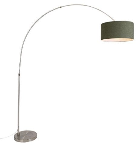 Qazqa - Modern Bogenleuchte I Bogenlampe I Lampe I Leuchte Stahl I Silber I nickel matt Moosgrüne Stoffschirm 50I50I25 - XL I Wohnzimmer I Schlafzimmer - Stahl Länglich - LED geeignet E27