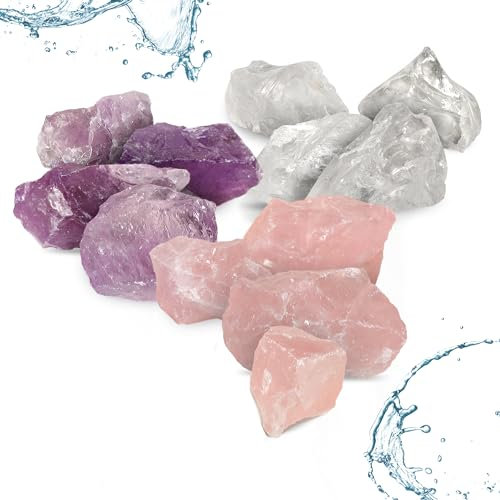 PURAJA Edelsteinwasser Basis-Set zur Wasserbelebung | Premium Kristalle | Natursteine Grundmischung: Rosenquarz, Amethyst, Bergkristall