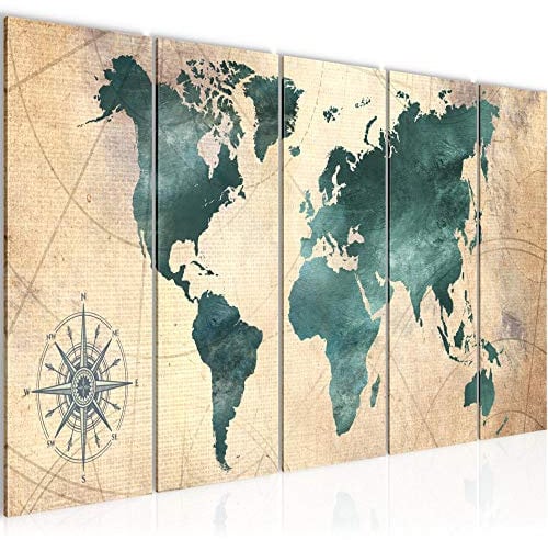 Runa Art Bild Weltkarte Wandbilder auf Vlies Leinwand 5 Teilig Wanddekoration Büro Wohnzimmer 026056a