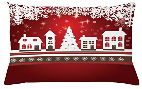 ABAKUHAUS Weihnachten Kissenbezug, Winter-Thema-Baum, Kissenbezug Beidseitiges Muster Klarer Digitaldruck Farbfest mit Reißverschluss, 65 x 40 cm, Weiß Rot