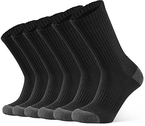 CLOSEMATE Mens Sports Cushioned Socks 6 Pairs for Men Crew Athletic Cotton Wicking Breathable Socks for Golf Gym Training Hiking Walking Work(6Black, 10-13(L))