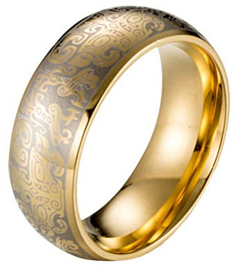 OAKKY Herren 8MM Retro Taotie Muster Glücklich Ring Edelstahl Chinese Stil Bronze Gluttonous Design Amulett Gott Tier Gold Größe 65 (20.7)