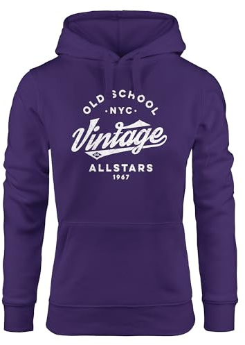 Neverless® Hoodie Damen College Style Schriftzug Oldschool Vintage Allstars Kapuzen-Pullover Fashion Streetstyle Lila XS