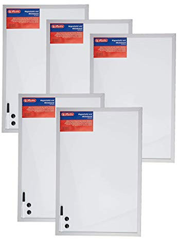 Herlitz 10524627 Whiteboard und Magnettafel (silbernen Holzrahmen, 40 x 60cm) weiß (5 Stück)