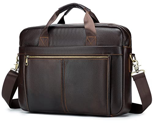 BAGZY Sacoche pour Ordinateur 15.6 Pouces Homme Cuir Véritable - Cartable Rétro Porte Document - Mallette de Voyage et Travail - Cadeau Homme