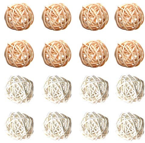 16 Stück 5 cm farbig gemischte dekorative Rattankugeln aus Weidengeflecht, Ornament für Heimdekoration, Schüsselfüllung, Vasenfüller (Naturfarbe-Weiß)