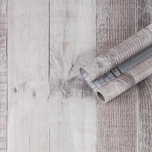 Art3d Papier peint autocollant décoratif en vinyle grain de bois pour meubles, placards, comptoirs, étagères, papier peint gris 300 x 40 cm