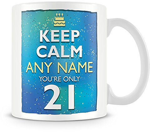 21st Birthday Gift for Men - Personalised Mug/Cup - Keep Calm Design - Blue