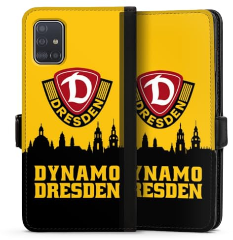 Klapphülle kompatibel mit Samsung Galaxy A51 Handyhülle aus Kunst Leder schwarz Flip Case SG Dynamo Dresden Skyline SGD