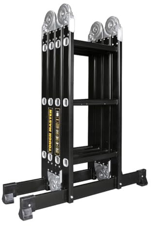 Multi-Purpose Ladder 4 x 3 With Two Safety Platforms, Five Position Aluminium Ladder, Foldable Design, Easy Assembly, 150kg Load Capacity, Safety Non-Slip Rubber Feet TOUGH MASTER