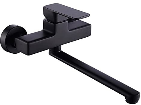 Küchenarmatur Wandmontage, Wasserhahn Küche Messing Schwarz Doppelloch Heißes Und Kaltes Wasser 360° Drehbar Armatur Küche Wandanschluss-25 Cm