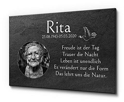 Schieferplatte für den Außenbereich - Innenbereich | Schiefertafel aus Premium Schiefer für Menschen mit einem schönen Text | Gedenkstein für ein Urnengrab für Menschen