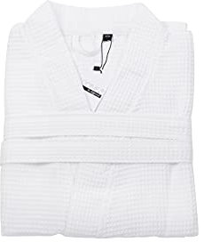DONE MYSENSE Bademantel Größe L/XL Schalkragen leichtem Waffel-Piqué Bindegürtel 100% Baumwolle