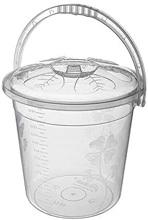 Asude Plastic Bucket with Lid Handle Small Large Storage Bucket Bin Container Measures (Clear, 5L)