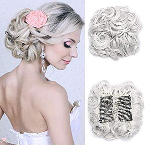SEGO Haarteil Haar Extensions mit Comb Haargummi Hochsteckfrisuren Dutt Haarverlängerung Messy Donut Zopf Pferdeschwanz Silber-Grau