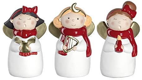 Leonardo Natale Weihnachtsengel 3 Stück, singende Weihnachts-Figuren Xmas, festliches Geschenk, Weihnachtsdeko, 3er Set, weiß rot gold, 10 cm 034858