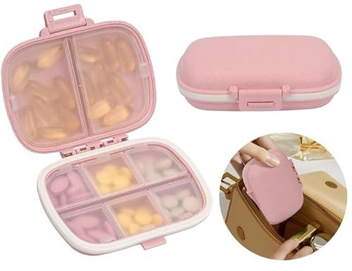 Toplive Pillbox, Pilulier Hebdomadaire 7 Jours avec 8 Compartiments pour Suppléments de Comprimés de Vitamines, Rose