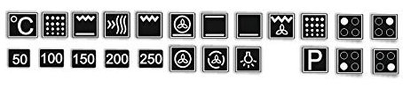 generisch EIN Set mit 23 Stück Herd Aufkleber E Herd Beschriftung Ofen Koch Schalter Zeichen Symbole (R59) (weiße Symbole auf schwarzen Hintergrund, 5 x 5 mm)