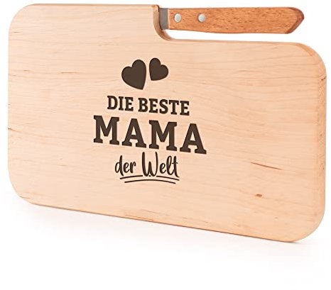 AMAVEL Schneidebrett mit Messer: Geschenk für Mama, Holzbrett mit Gravur, Frühstücksbrett, Geburtstagsgeschenke, Muttertagsgeschenk, Brettchen mit Frühstücksmesser, Geschenke für Mama