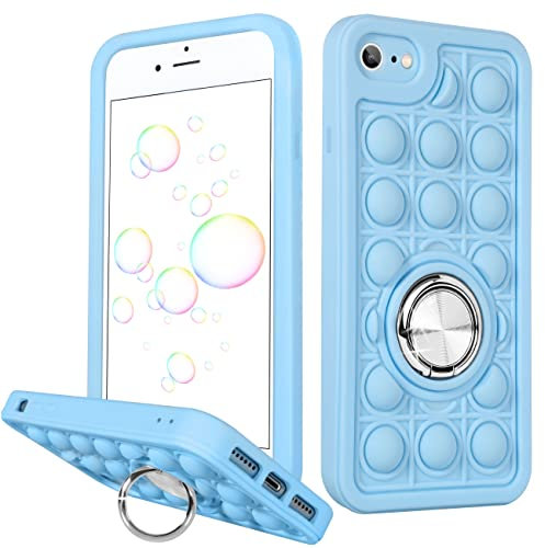 Joyleop Blue Bubble Little Girls Hülle für iPhone SE 2022/2020/7/8, Fidget Girly Fun Funny Cases for Boys Kids, Cute Unique Push Design Silicone Phone Cover with Ring Stand for iPhone SE/7/8 4.7 inch