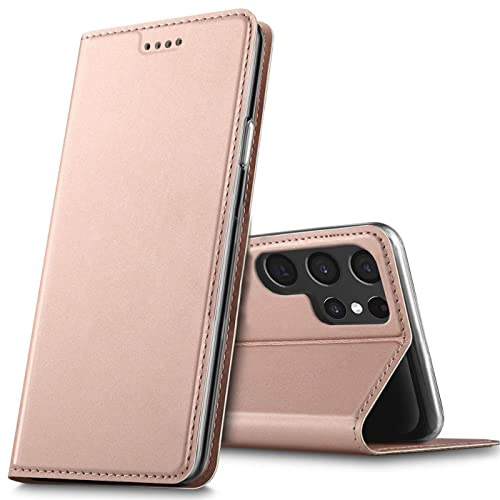 Verco Handyhülle für Samsung Galaxy S22 Ultra, Premium Handy Flip Cover für Samsung S22 Ultra 5G Hülle [integr. Magnet] Book Case PU Leder Tasche, Rosegold