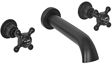 Milano Elizabeth Wall Mounted 3 Tap Hole Basin Mixer Tap Crosshead Handle - Black