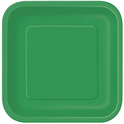 Trimming Shop 7 Heavy Duty Square Dessert Plates Emerald Green Disposable Plates 18cm - Colour Themed Paper Tableware for BBQs, Weddings, Anniversary, Birthday, Multipurpose Occasions, 16 Pack