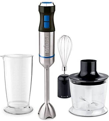 Ufesa BP4762 Vario 1450 Max Batidora de Mano, Potencia 1400 W, 20 Velocidades + Turbo, Cuerpo y 4 Cuchillas de Acero Inoxidable, Diseño Ergonómico y Anti Salpicaduras, Accesorios Incluidos, Sin BPA