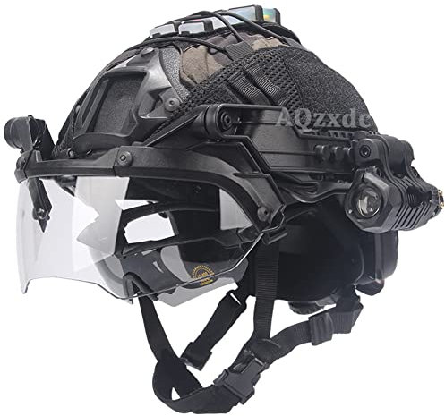 Fast Airsoft Taktischer Helm, mit Visier, Vollgesichtsschutz, Helmabdeckung, Taschenlampe, Blinklicht, Sturmhaube, für Paintball-Schießereien, Riot Action Kriegsspiele,Sets e
