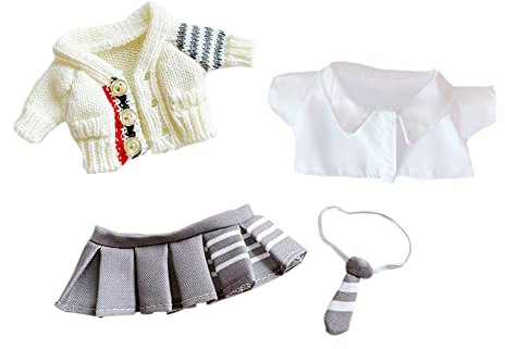 niannyyhouse 20cm Plushie Doll Ropa Suéter Camisa Blanca Tie JK Falda 8 Kpop Ropa de muñeca rellena