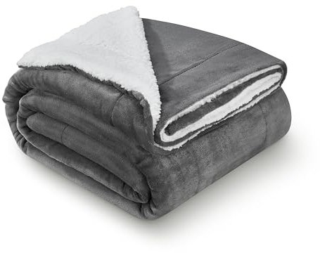 Juskys Fleecedecke 150x200 cm mit Sherpa - flauschig, warm, waschbar - Decke für Bett und Couch - Tagesdecke, Kuscheldecke Dunkelgrau