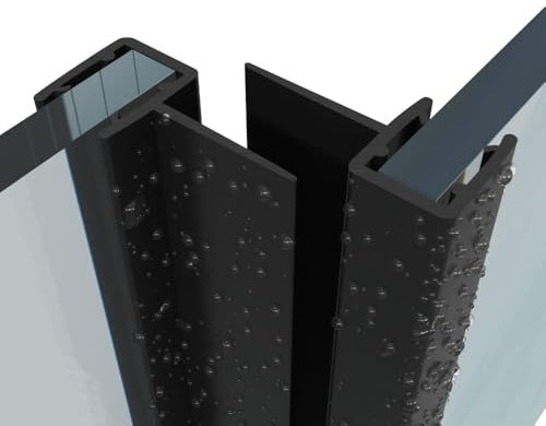 Black Shower Door Vertical Seals Set of Two 4-6mm Glass | Central fin 12mm or 16mm | 2 x 2 m Long Model B7C (4-6mm Glass 12mm fin)